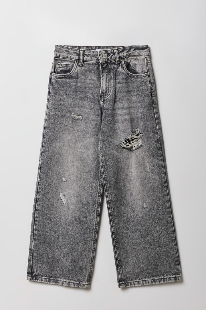 Girls Ripped Mid Rise Wide Leg Jean