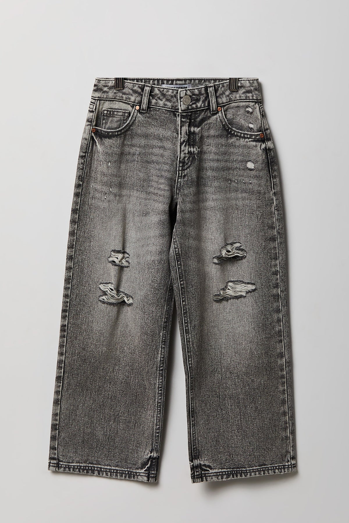 Girls Ripped Mid Rise Super Baggy Jean - Charcoal