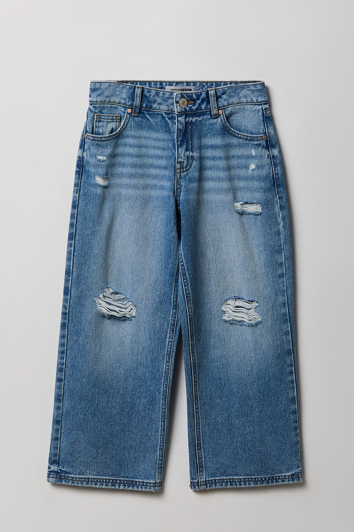 Girls Ripped Mid Rise Super Baggy Jean - Medium Blue