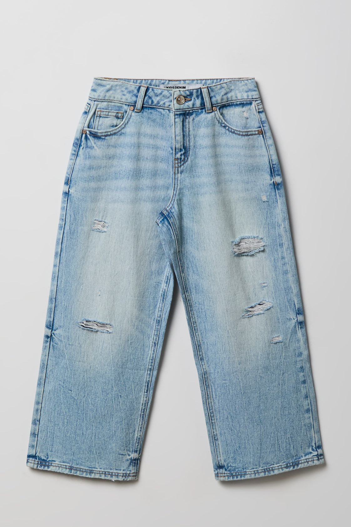 Girls Ripped Mid Rise Super Baggy Light Jean - Light Denim Blue