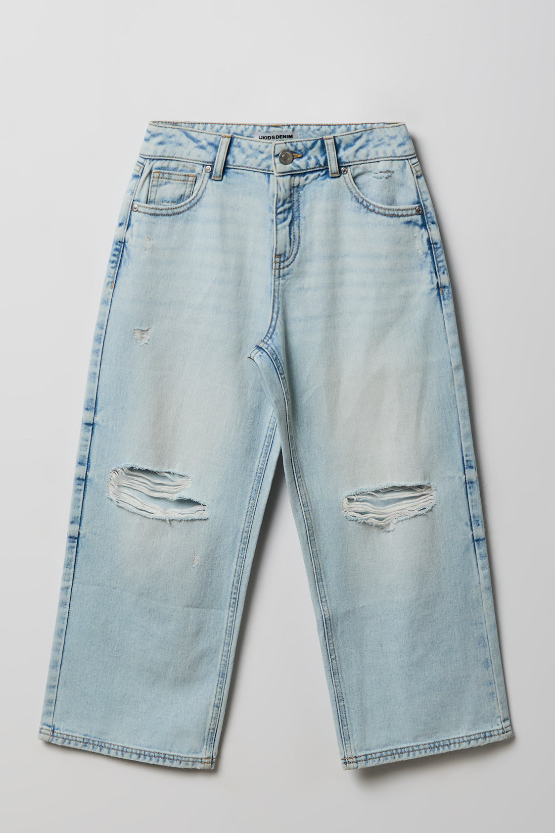 Girls Ripped Mid Rise Super Baggy Light Jean - Baby Blue