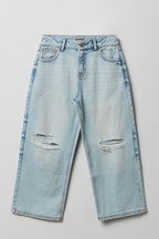 Girls Ripped Mid Rise Super Baggy Light Jean
