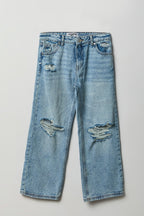 Girls Ripped Low Rise Baggy Jean