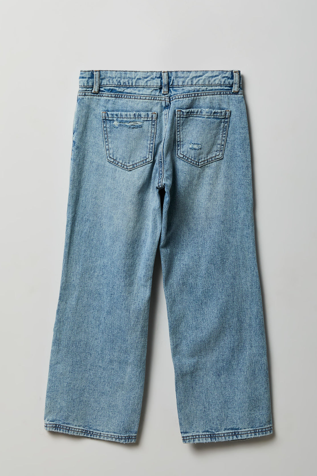 Alt View 2. Girls Ripped Low Rise Baggy Jean - Light Denim Blue