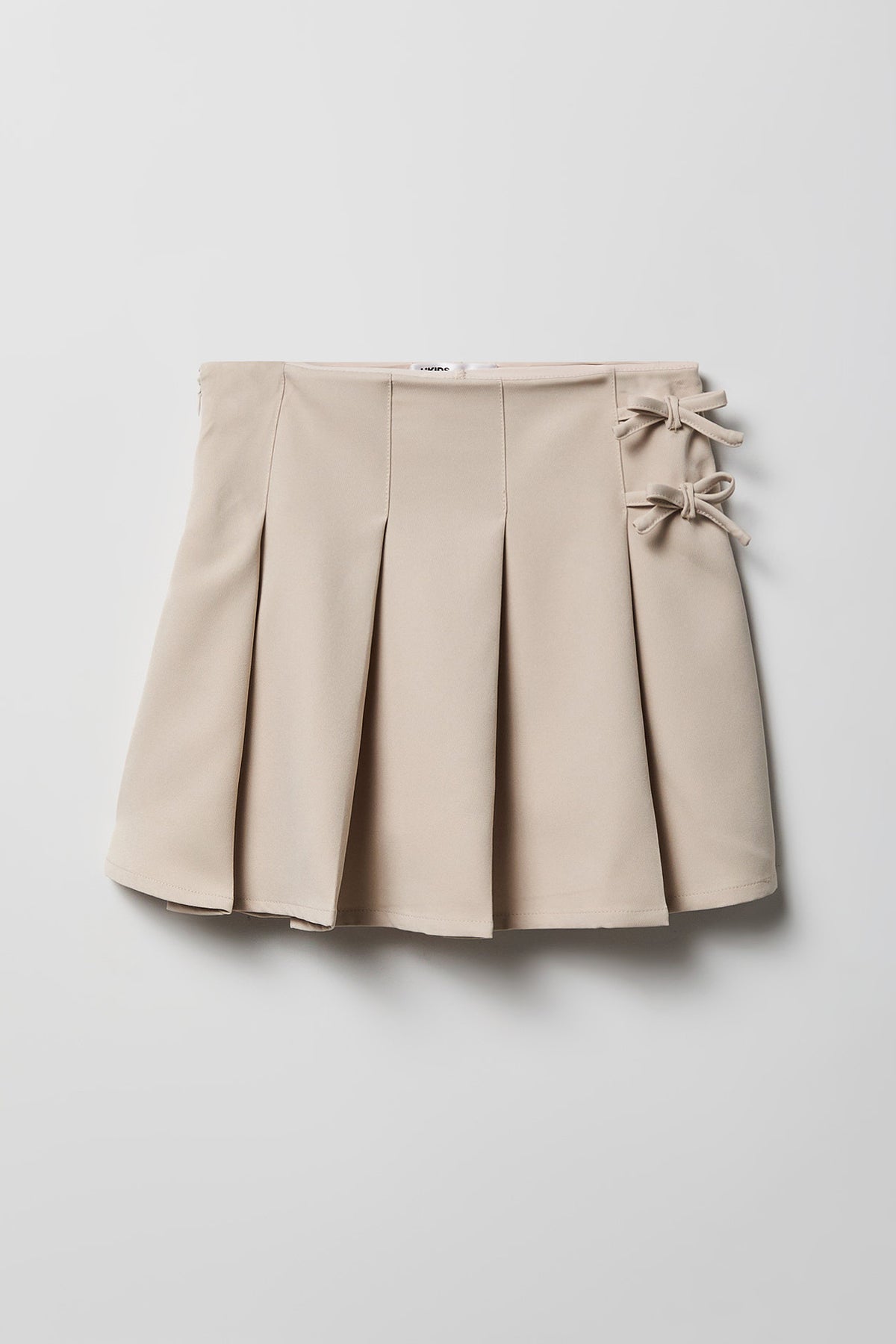 Girls Bow Pleated Skirt - Tan