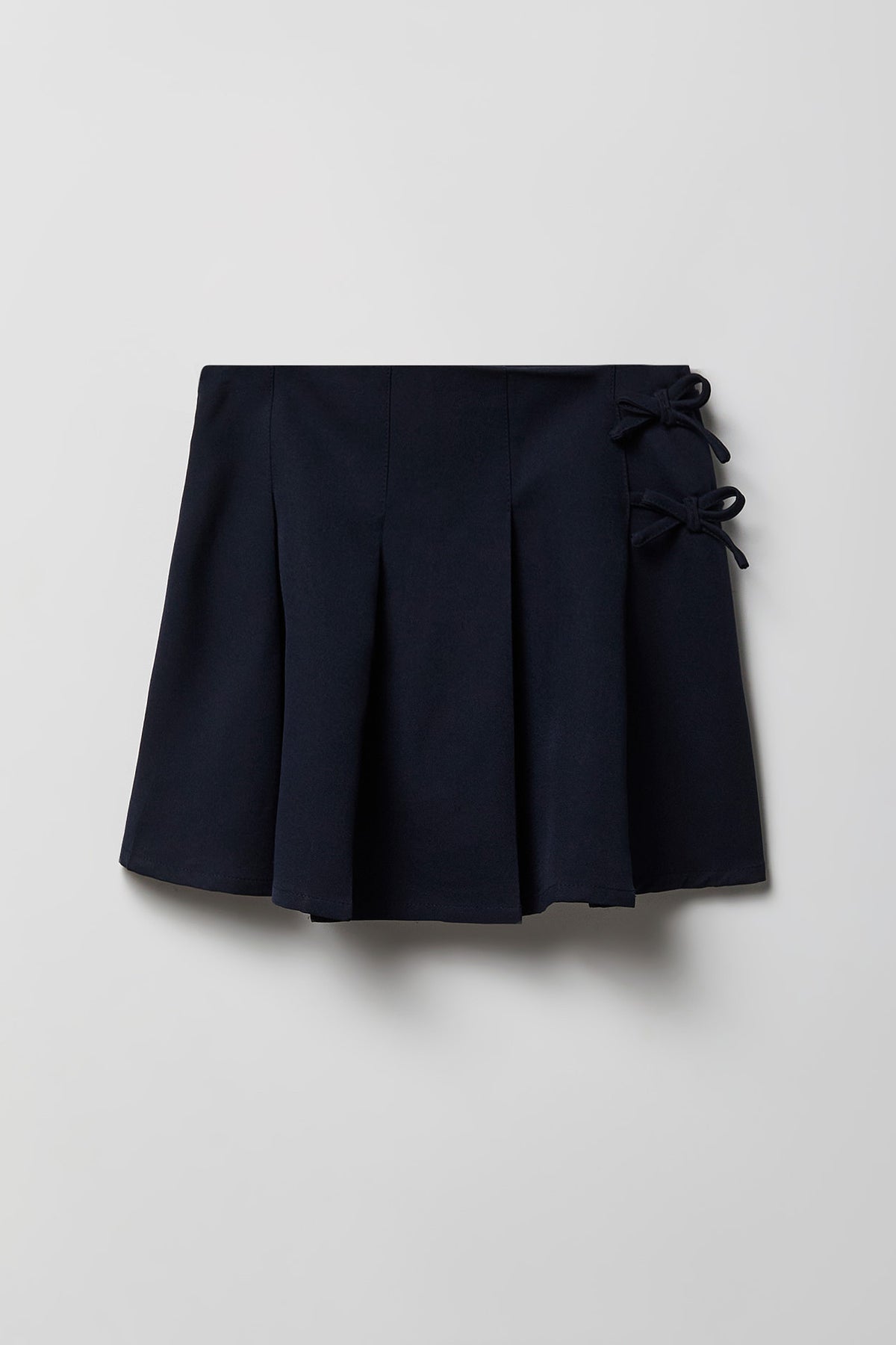 Girls Bow Pleated Skirt - Navy