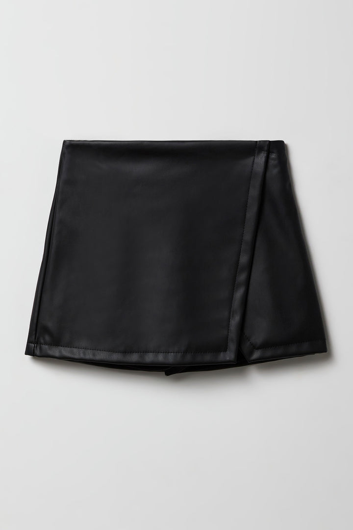 Jupe-short croisé en similicuir pour filles
