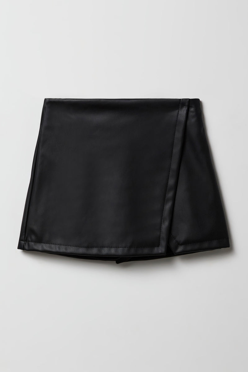 Jupe-short croisé en similicuir pour filles