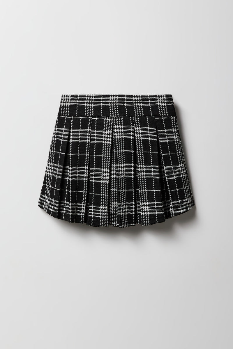 Skort en tricot à plis et à carreaux pour filles