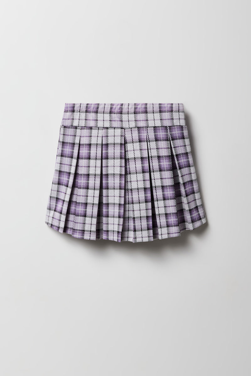 Girls Plaid Knit Pleated Skort