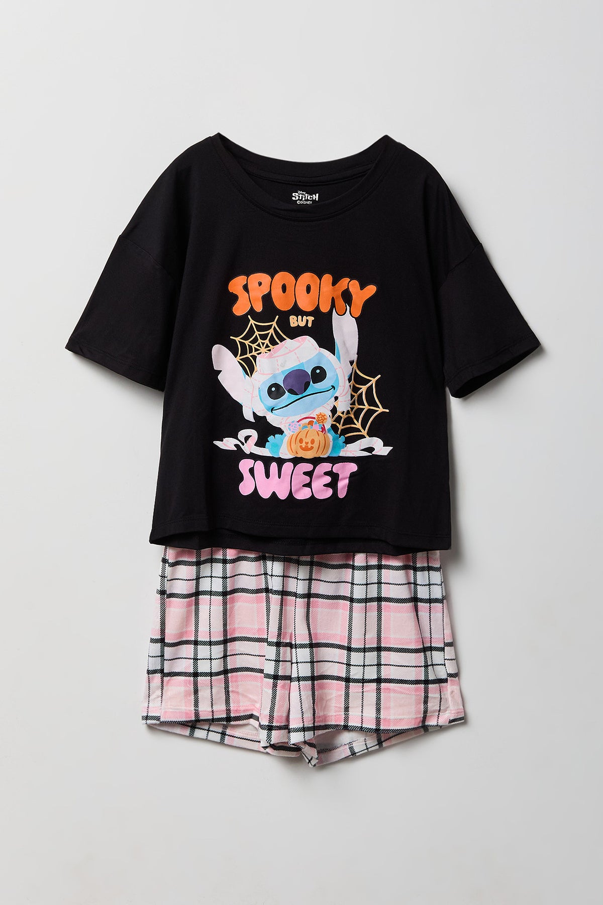 Girls Disney Halloween Graphic Tee & Short Pajama Set - Black