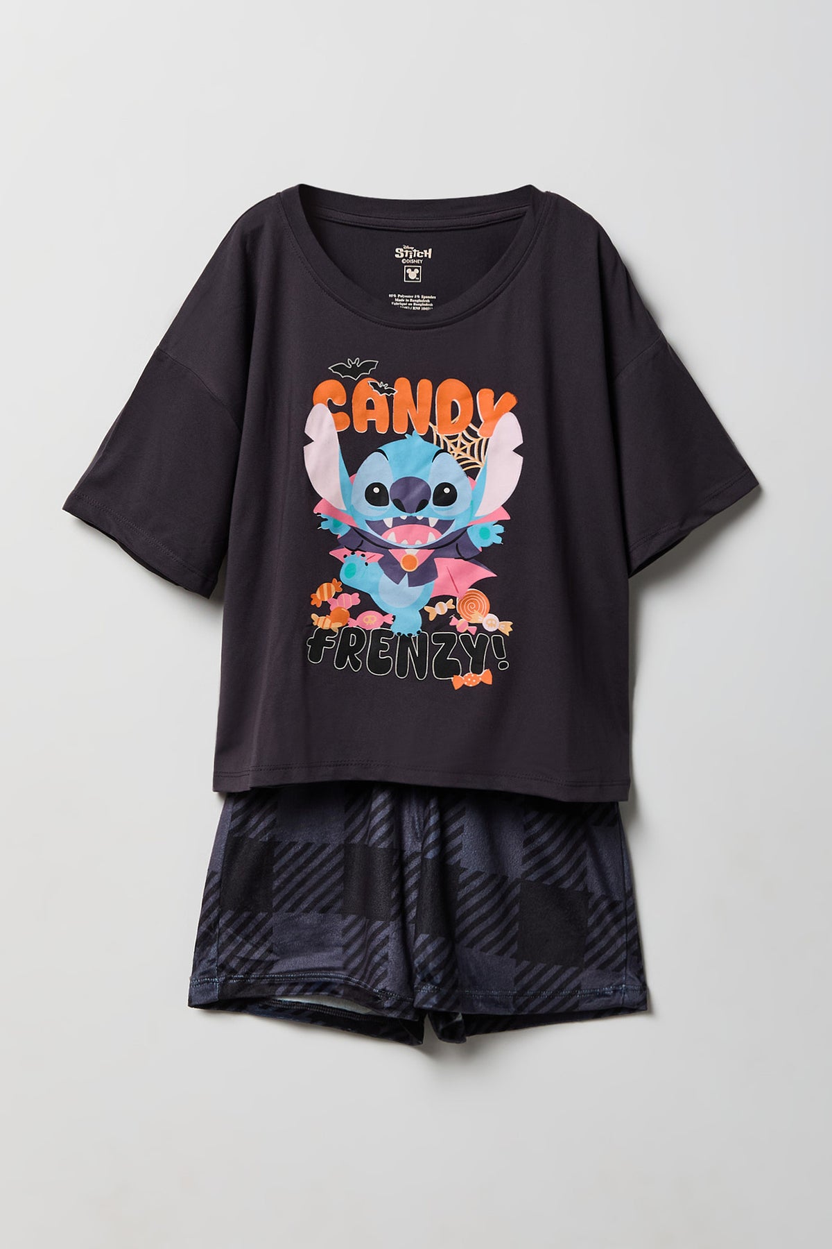 Girls Disney Halloween Graphic Tee & Short Pajama Set - Grey Blue