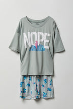 Ensemble pyjama avec t-shirt à imprimé Stitch et short pour fille