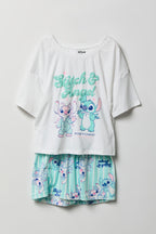 Ensemble pyjama avec t-shirt à imprimé Stitch et short pour fille