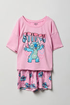 Girls Stitch Graphic T-Shirt & Short Pajama Set