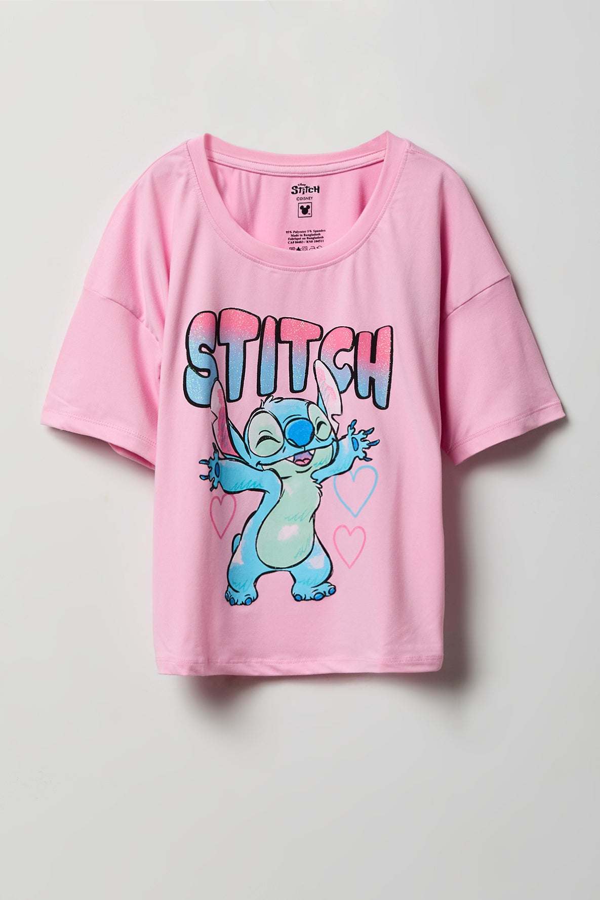 Alt View 2. Girls Stitch Graphic T-Shirt & Short Pajama Set - Pink