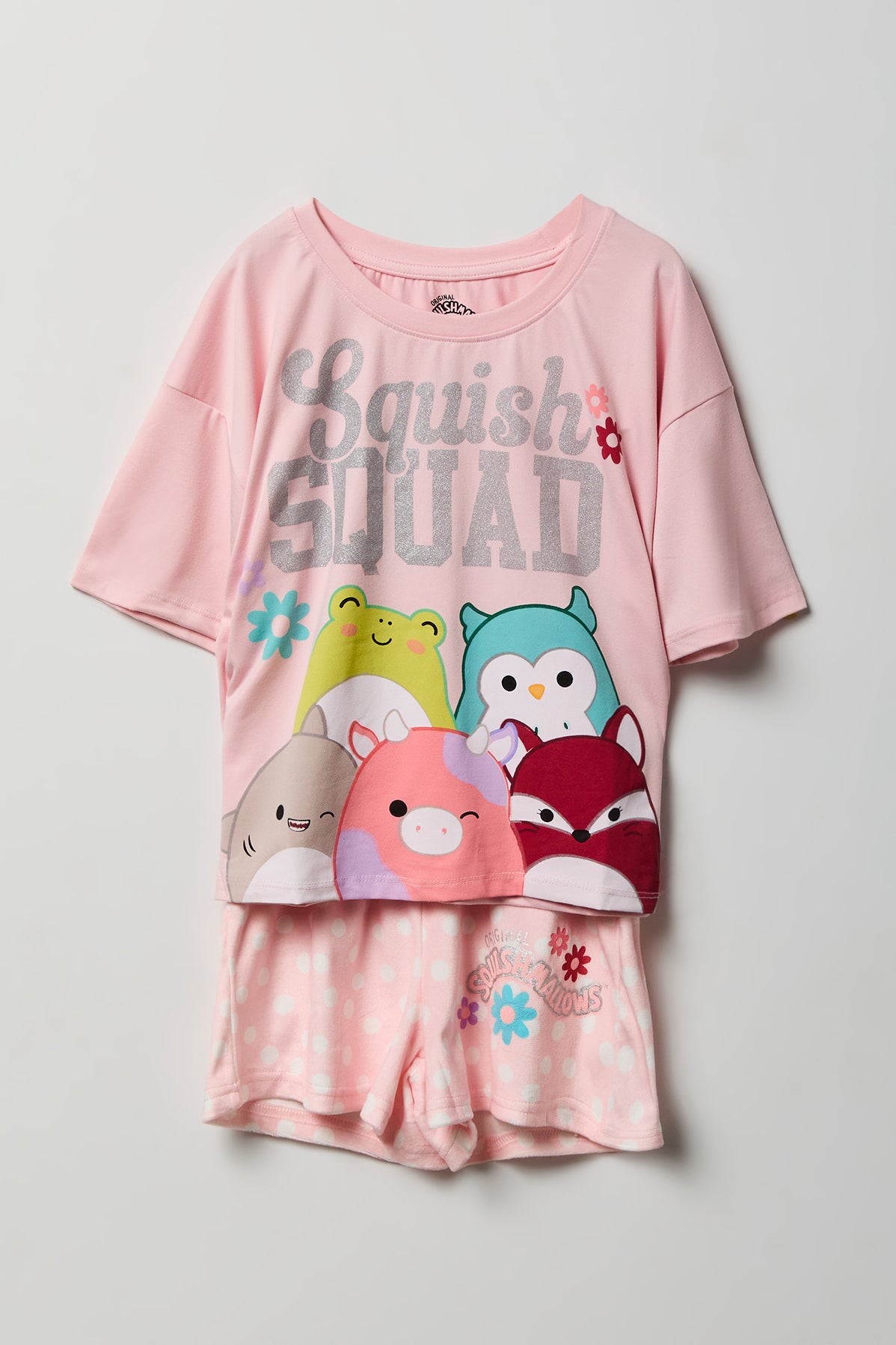 Girls Squish Squad Graphic T-Shirt & Short Pajama Set - Light Pink