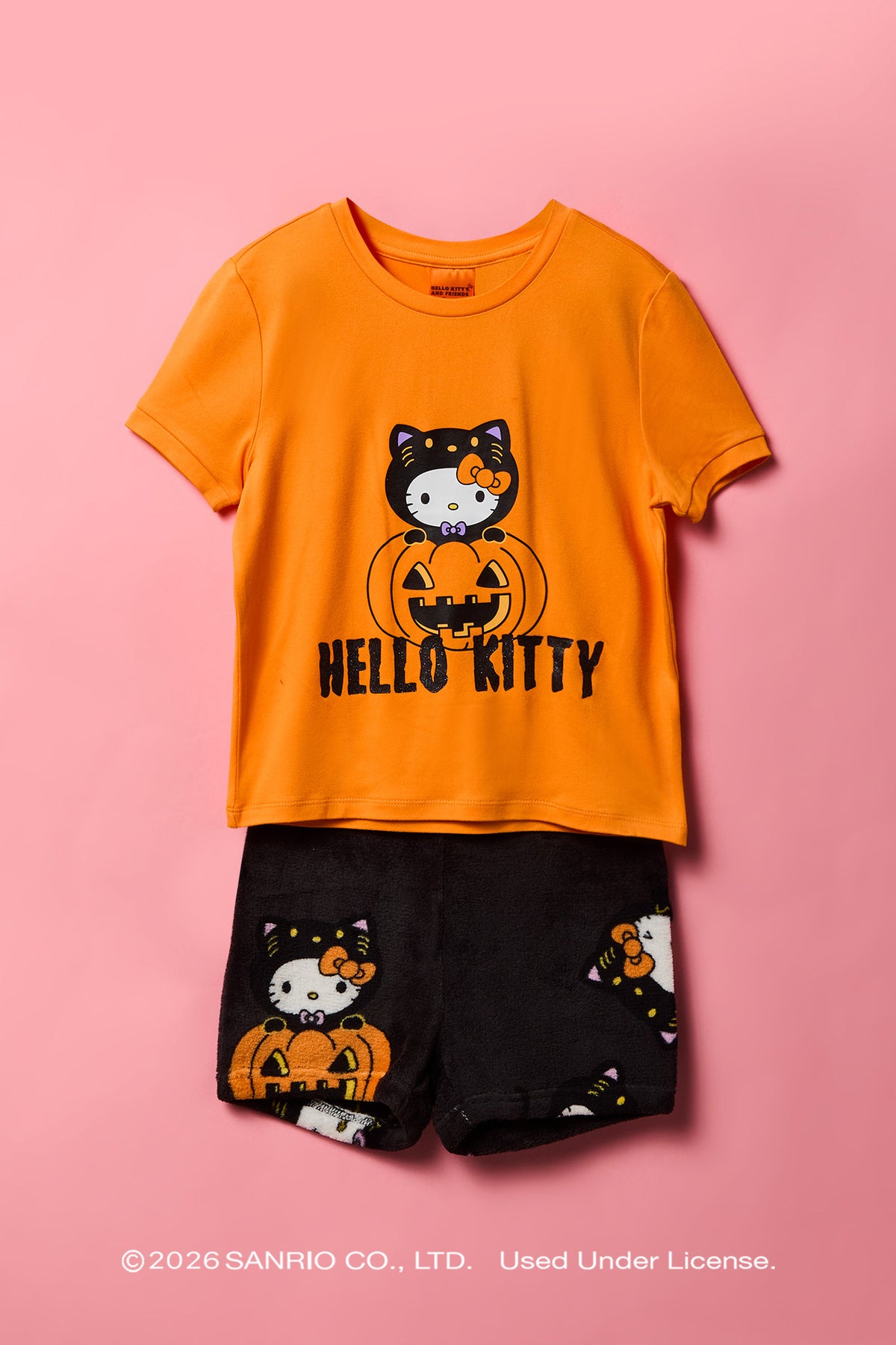Hello Kitty® Girls Halloween T-Shirt & Short Pajama Set - Orange