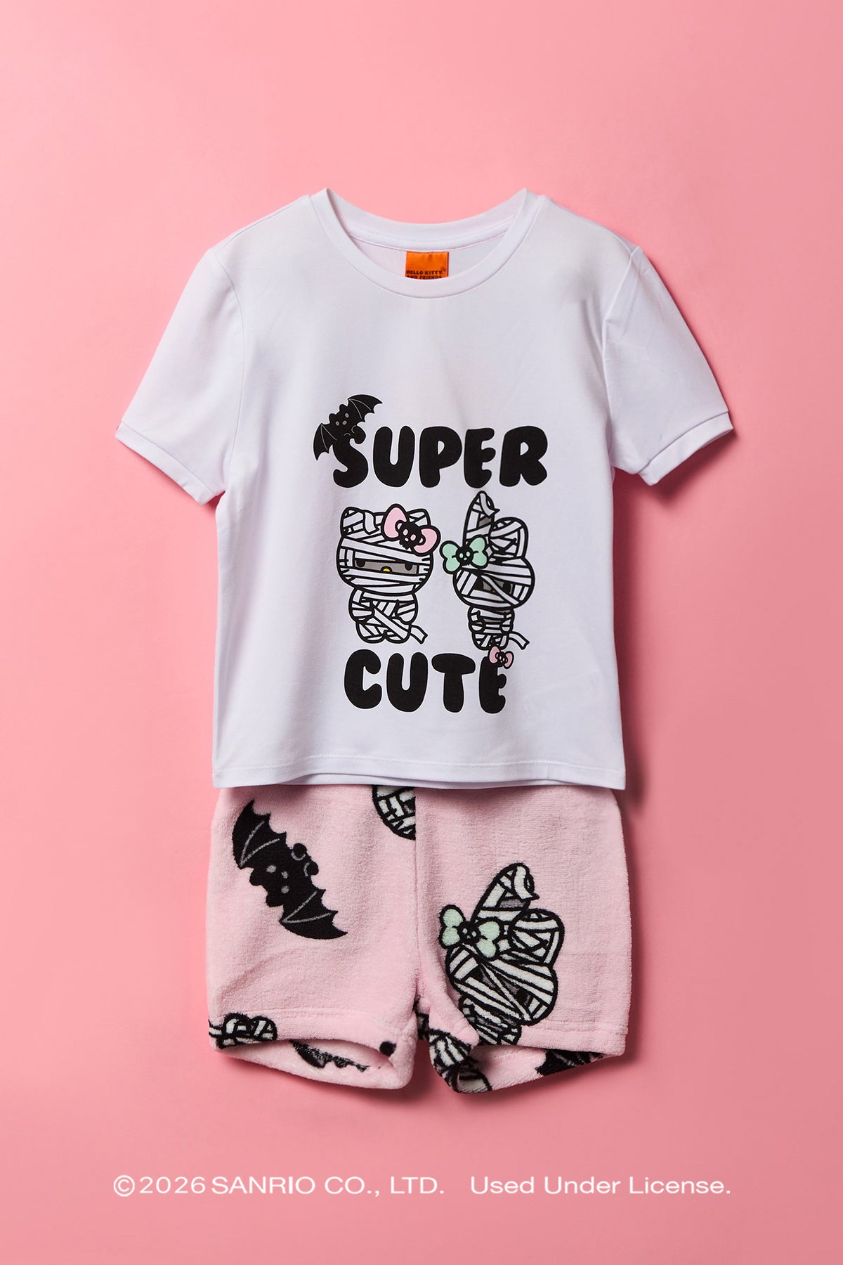 Hello Kitty® & My Melody™ Girls Halloween T-Shirt & Short Pajama Set - Pink