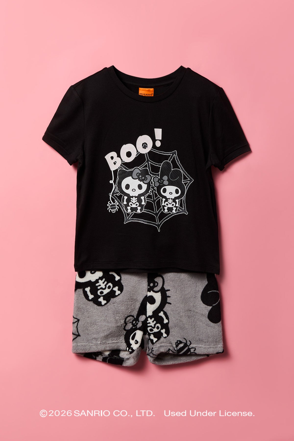 Hello Kitty® & My Melody™ Girls Halloween T-Shirt & Short Pajama Set - Black