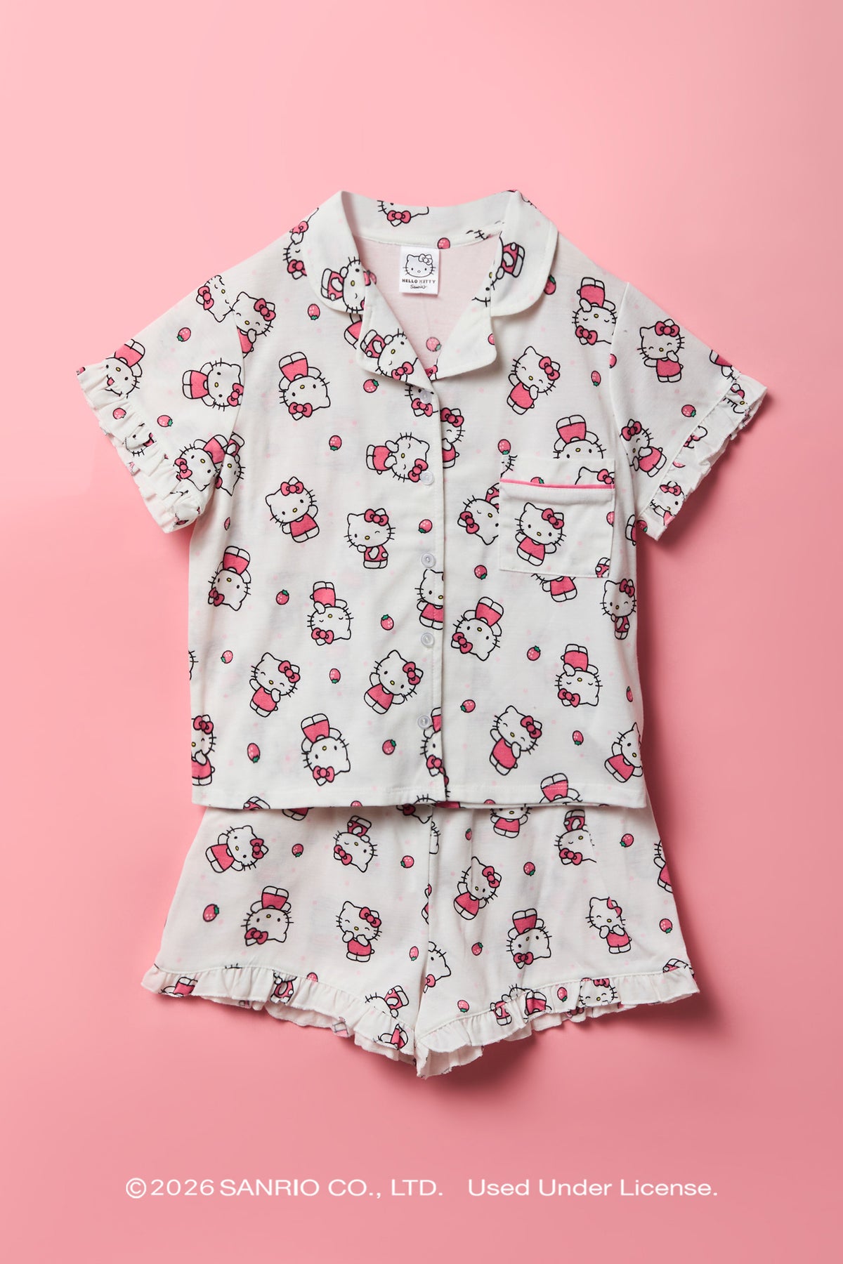 Hello Kitty® Girls Button-Up Top & Short Pajama Set - White