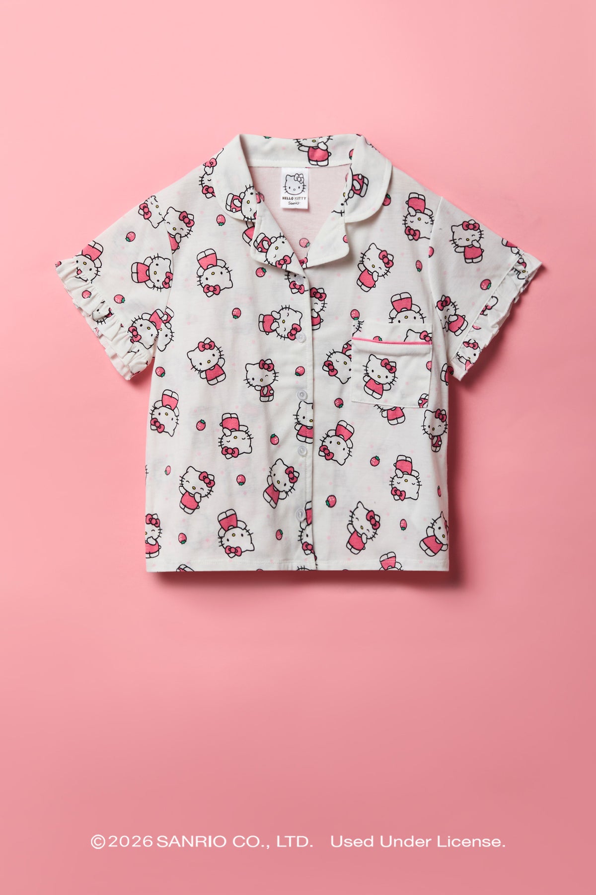 Alt View 2. Hello Kitty® Girls Button-Up Top & Short Pajama Set - White