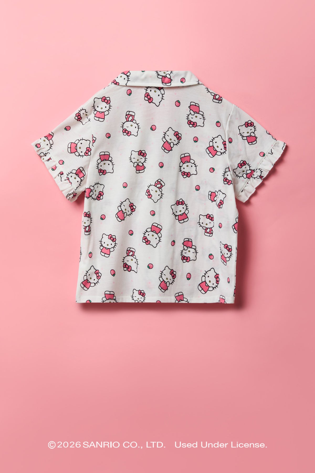 Alt View 3. Hello Kitty® Girls Button-Up Top & Short Pajama Set - White