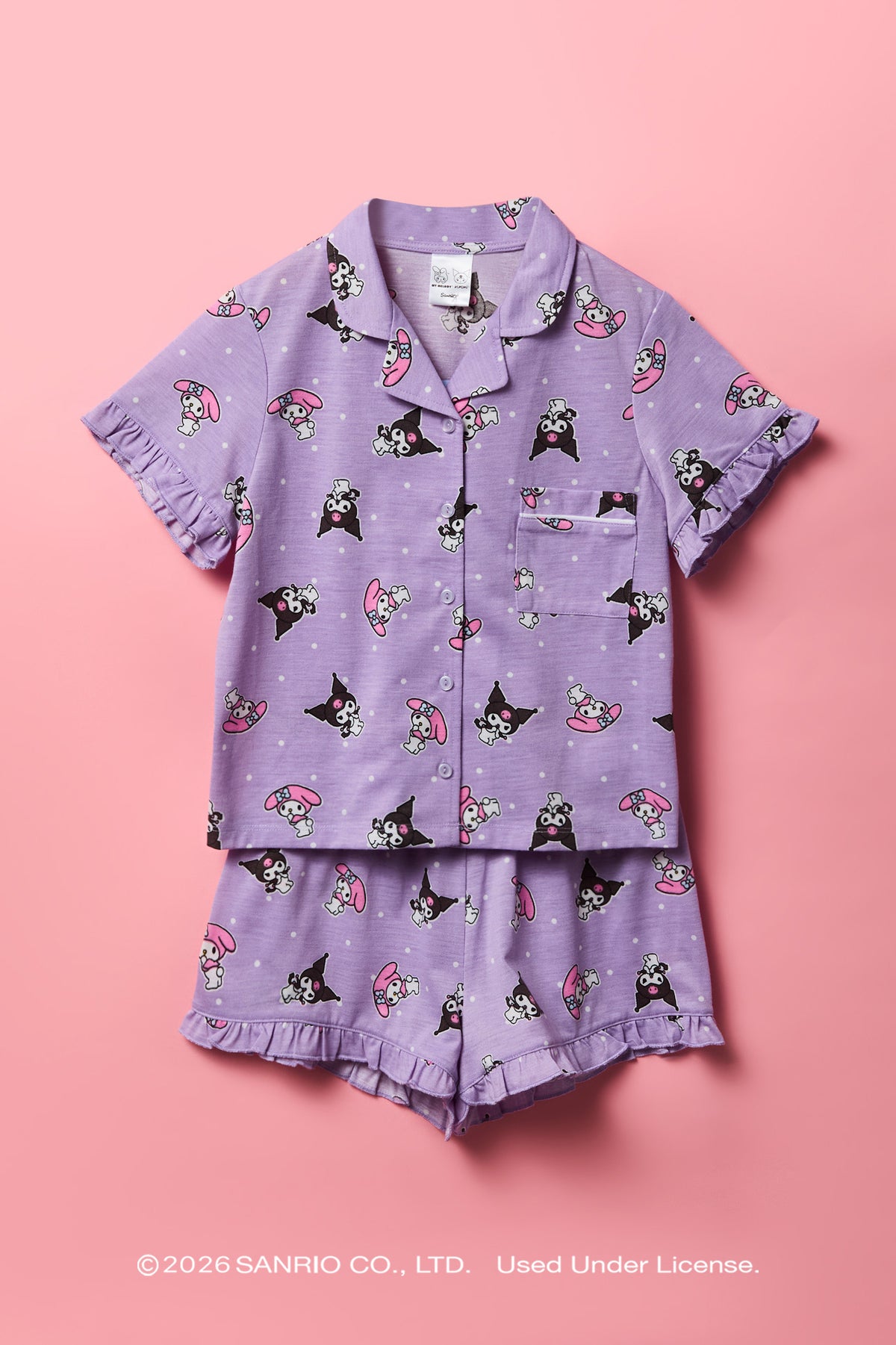 Ensemble pyjama avec haut boutonné à imprimé Kuromi™ & My Melody™ et short pour fille