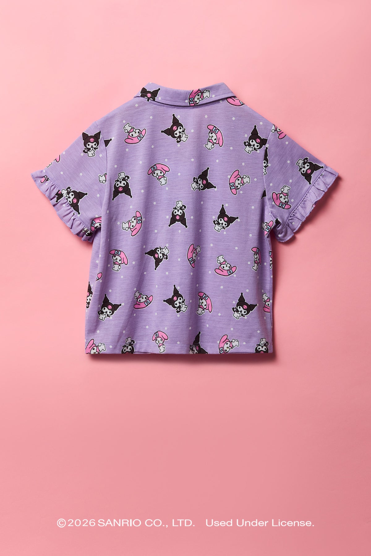 Vue alternative 3. Ensemble pyjama avec haut boutonné à imprimé Kuromi™ & My Melody™ et short pour fille