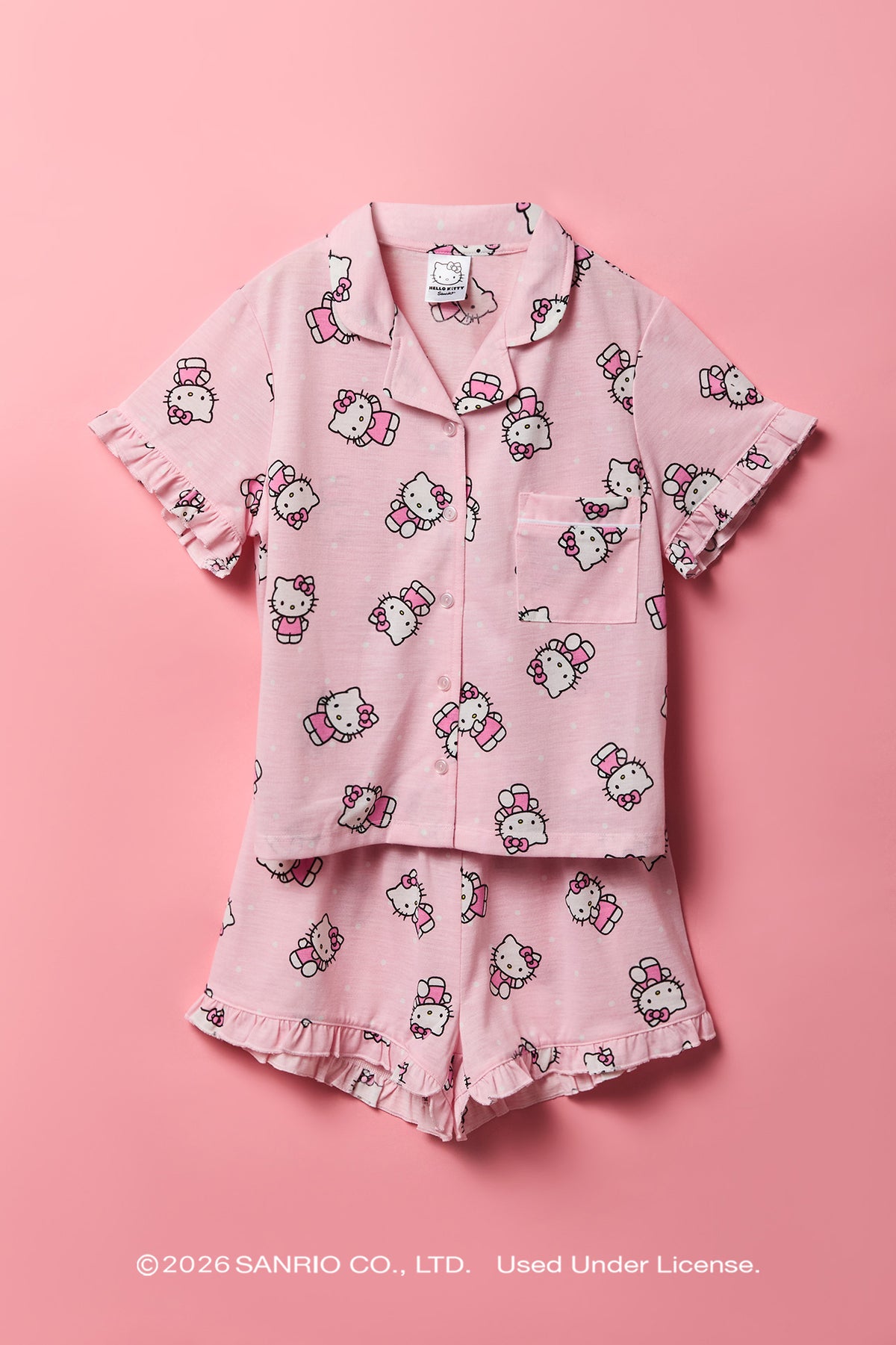 Ensemble pyjama avec haut boutonné à imprimé Hello Kitty® et short pour fille