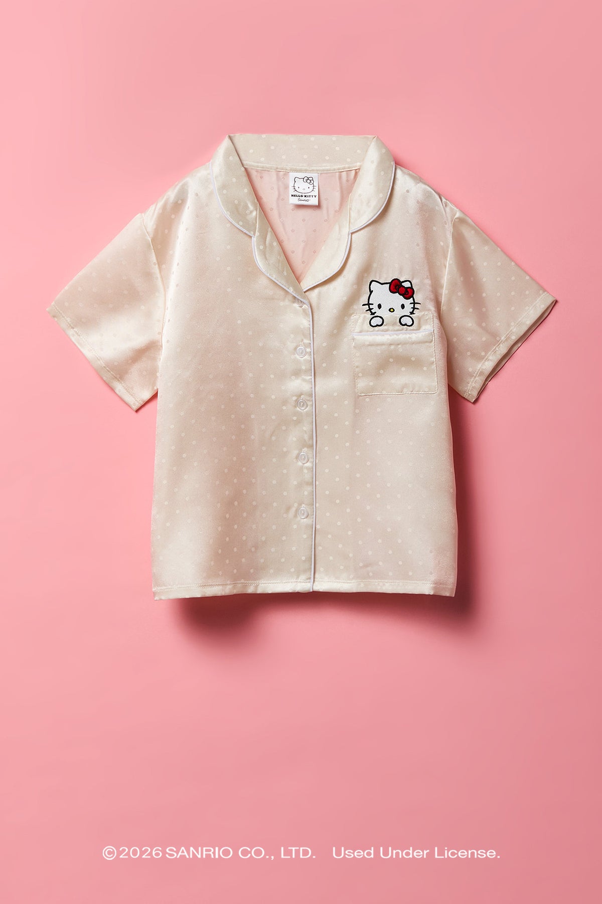 Alt View 2. Hello Kitty® Girls Embroidered Button-Up Top & Short Pajama Set - White