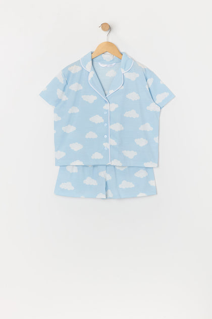 Pyjama avec haut boutonné et short à imprimé Nuage pour fille