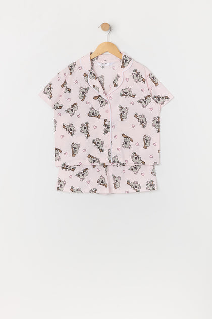 Pyjama avec haut boutonné et short à imprimé Koala pour fille