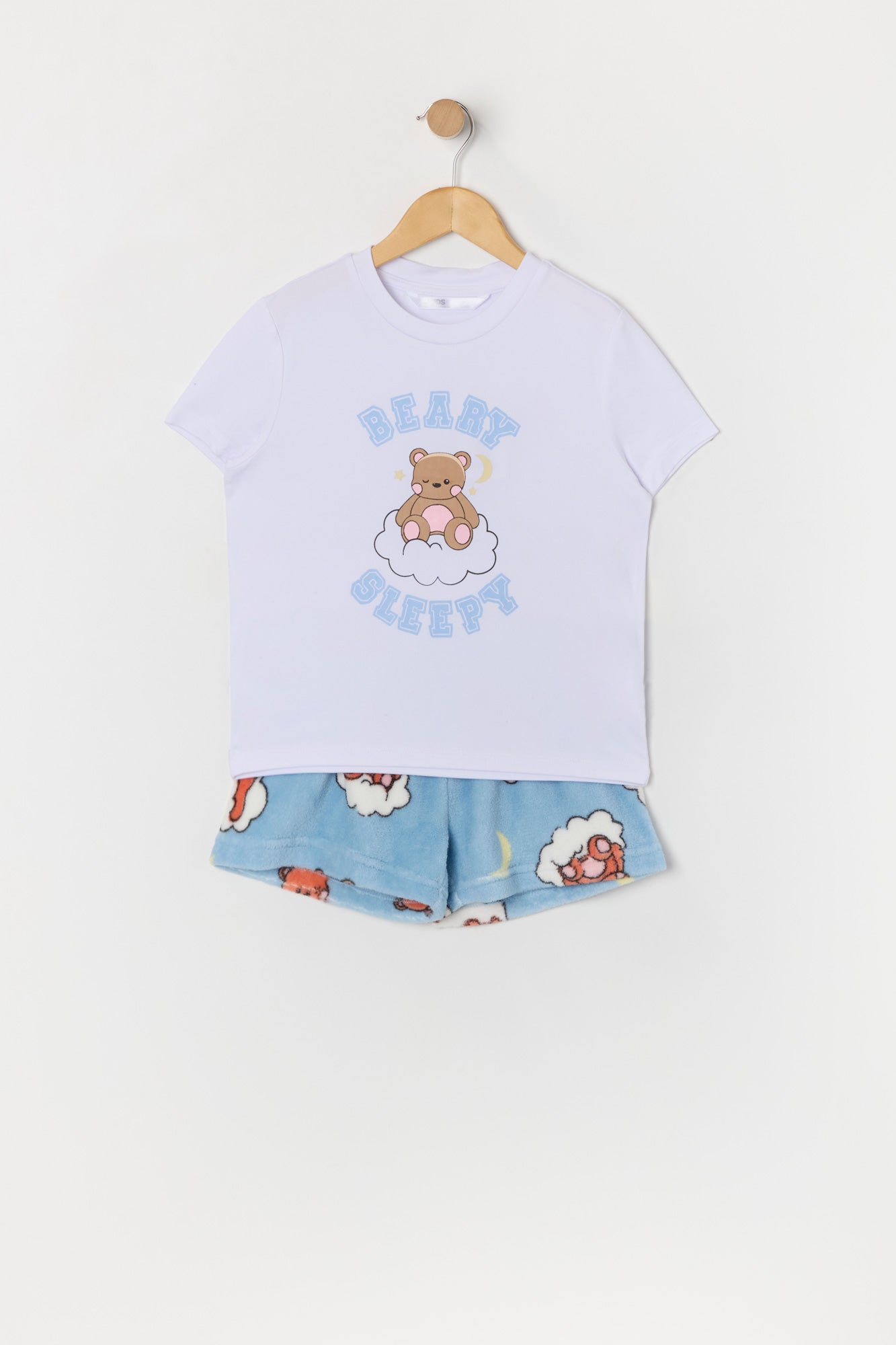 Girls Beary Sleepy Graphic T-Shirt and Short 2 Piece Pajama Set