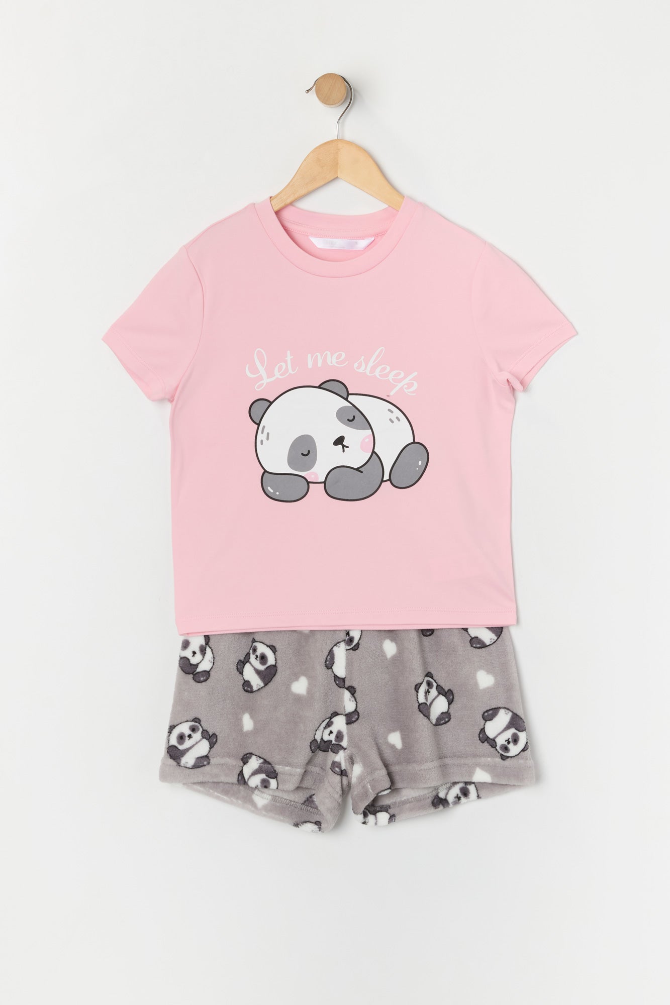 Girls Sleepy Panda Graphic T-Shirt and Short 2 Piece Pajama Set