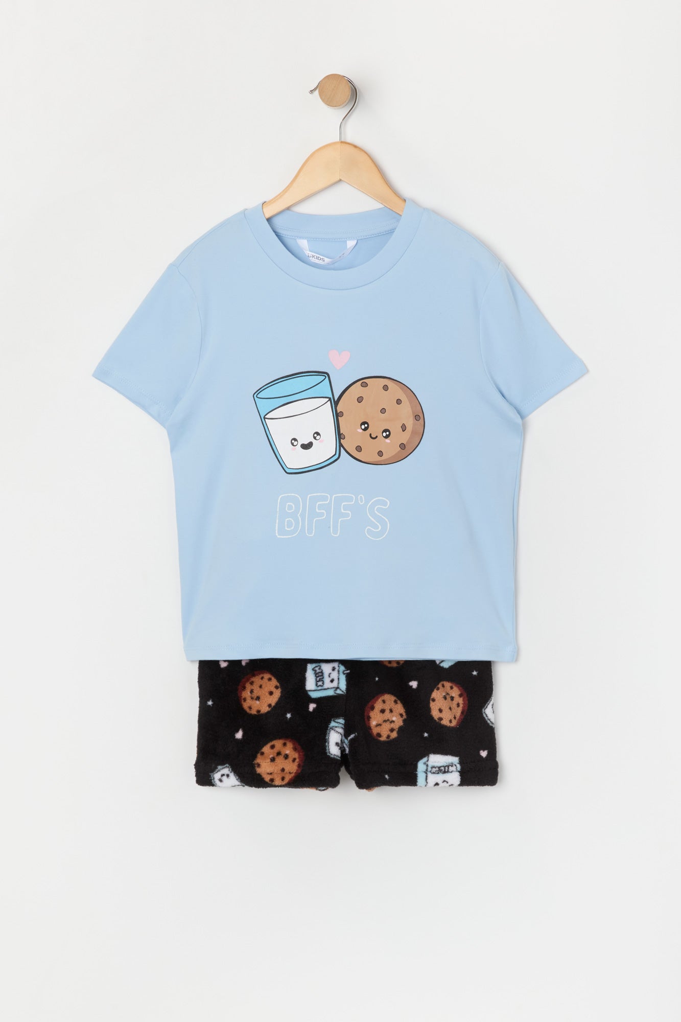 Girls Milk n Cookies T-Shirt and Short 2 Piece Pajama Set