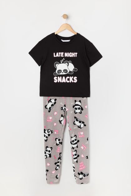 Ensemble pyjama avec t-shirt et pantalon en peluche à imprimé Panda pour fille