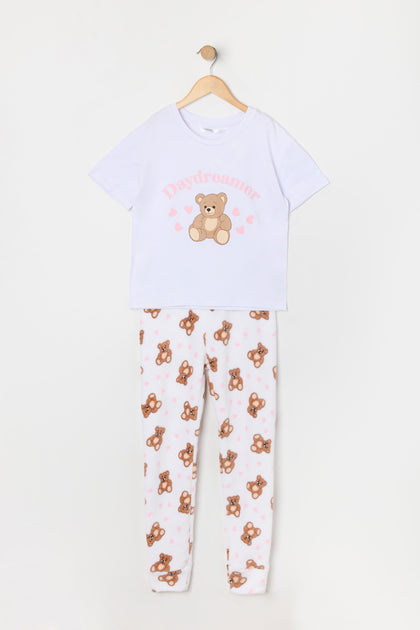 Ensemble pyjama avec t-shirt et pantalon en peluche à imprimé Ourson pour fille