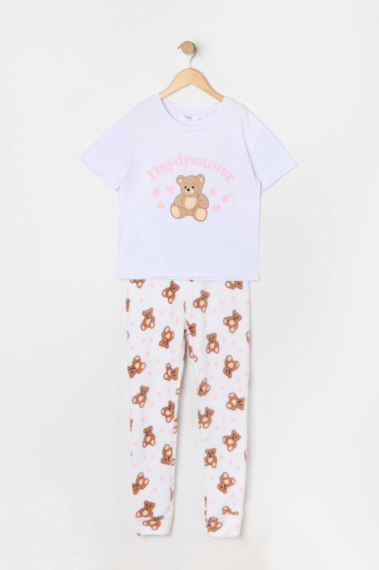 Girls Teddy Graphic T-Shirt and Plush Pant 2 Piece Pajama Set