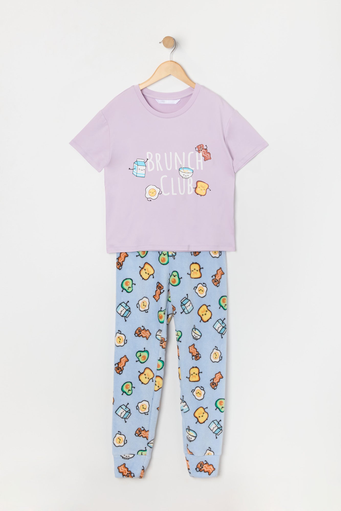 Girls Breakfast Graphic T-Shirt and Plush Pant 2 Piece Pajama Set