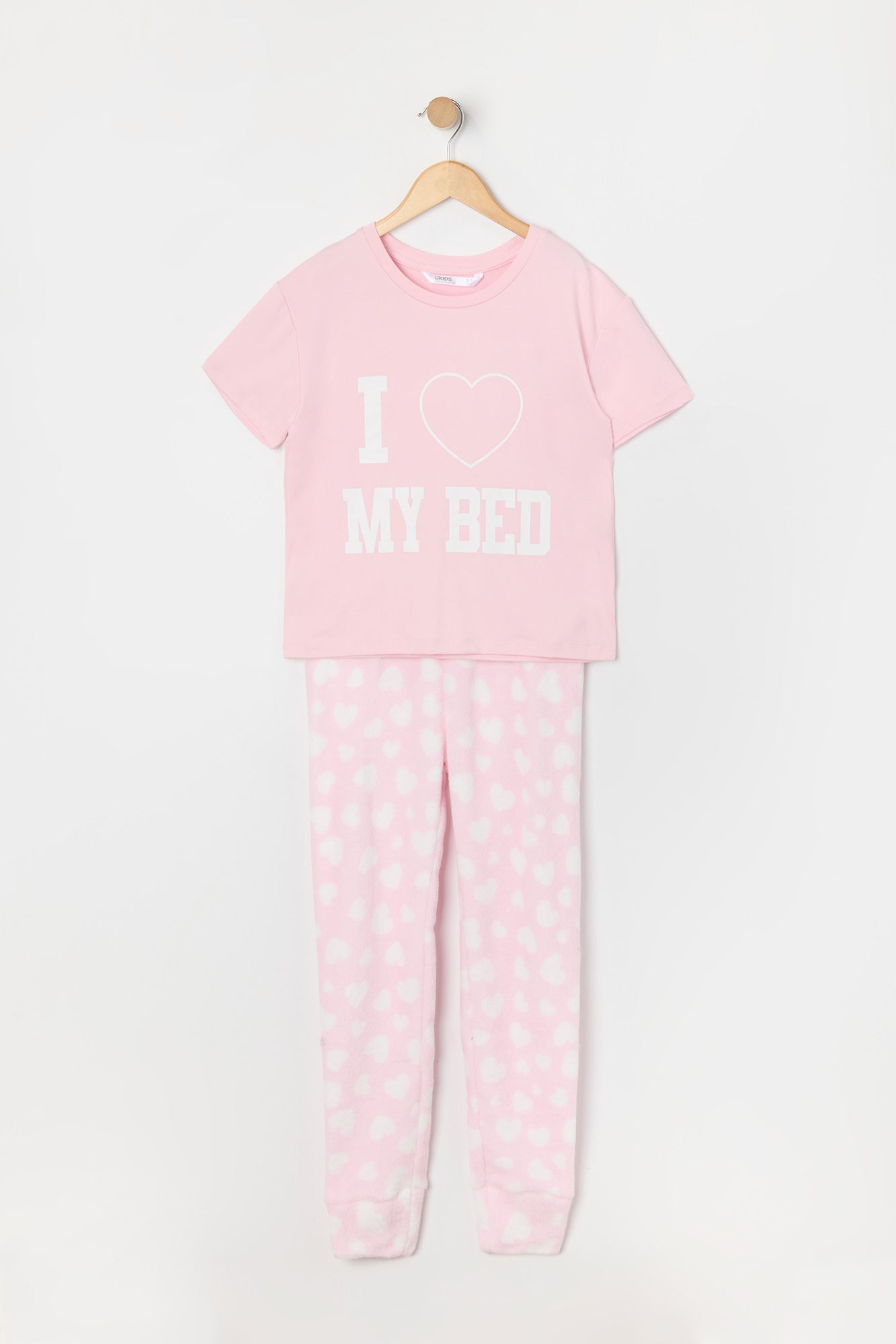 Girls Love My Bed Graphic T-Shirt and Plush Pant 2 Piece Pajama Set