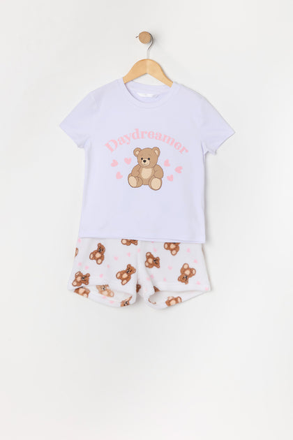 Ensemble pyjama avec t-shirt à imprimé Ourson et short en peluche pour fille