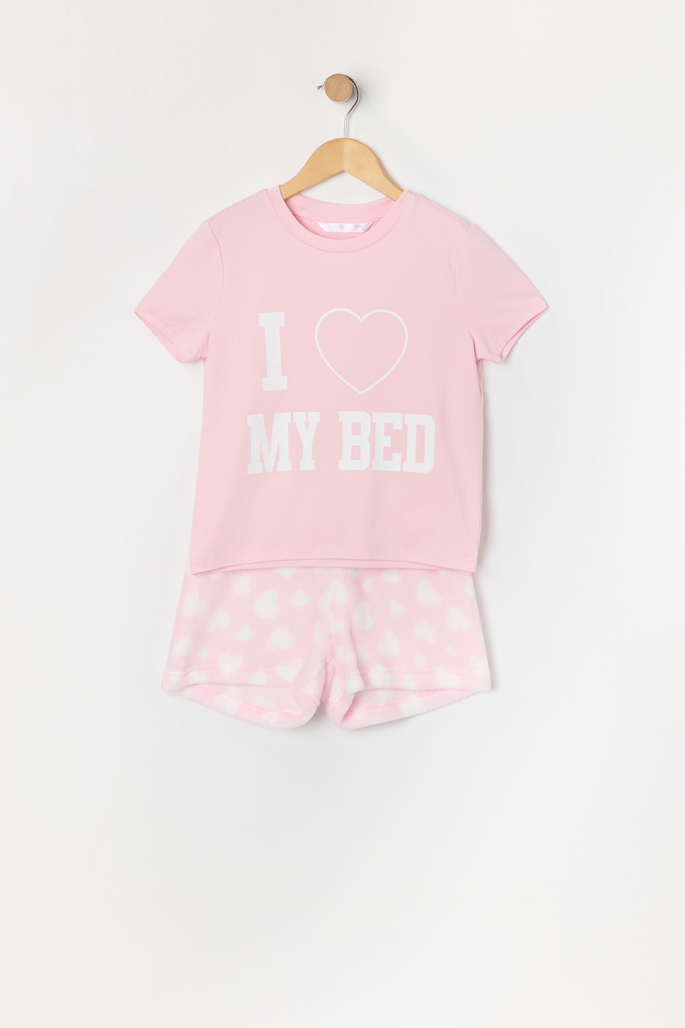 Girls Love My Bed Graphic T-Shirt and Plush Short 2 Piece Pajama Set