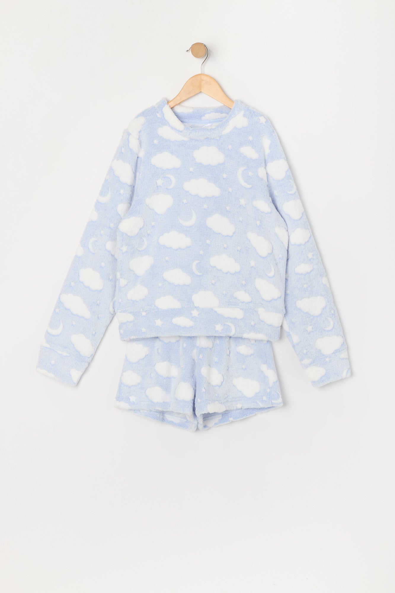 Ensemble pyjama avec haut à manches longues et short en peluche pour fille