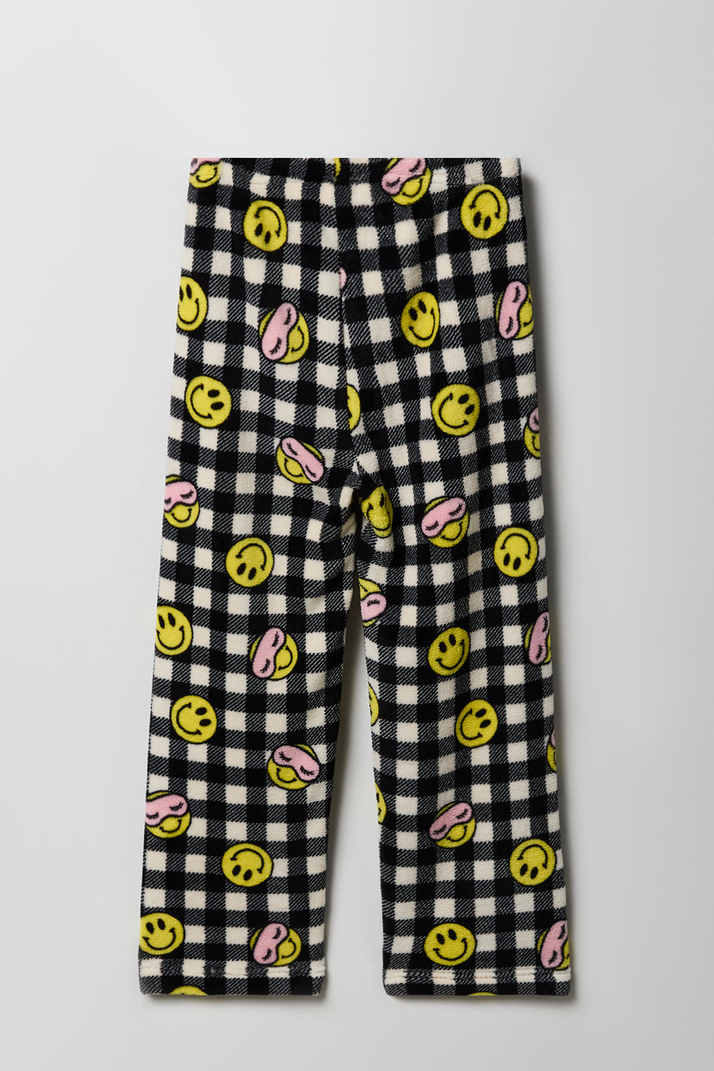 Alt View 2. Girls Printed Plush Pajama Pant - Black with White