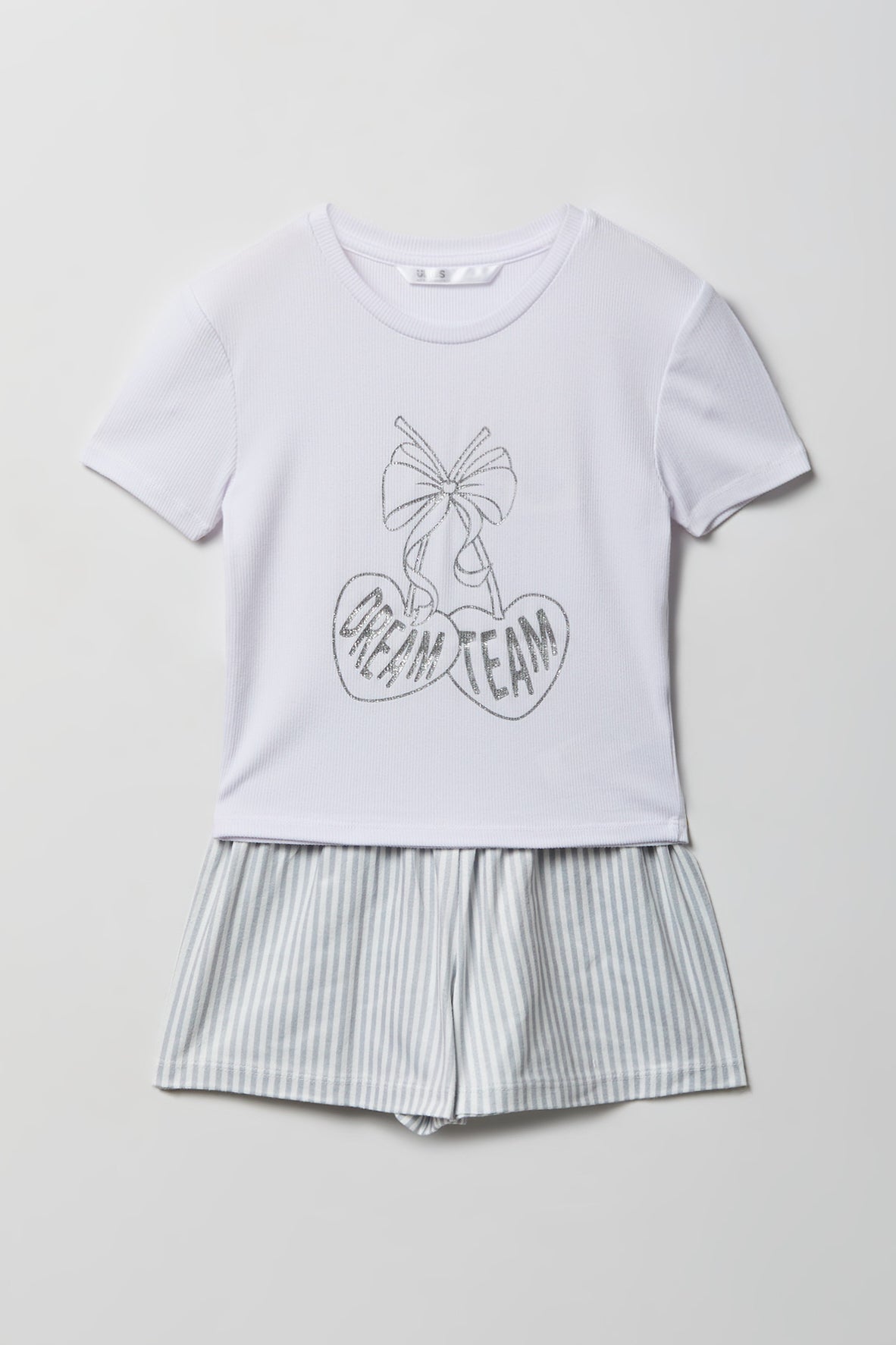 Girls Graphic T-Shirt & Flannel Short Pajama Set - White