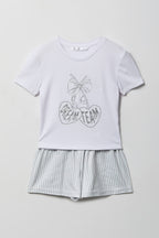 Girls Graphic T-Shirt & Flannel Short Pajama Set