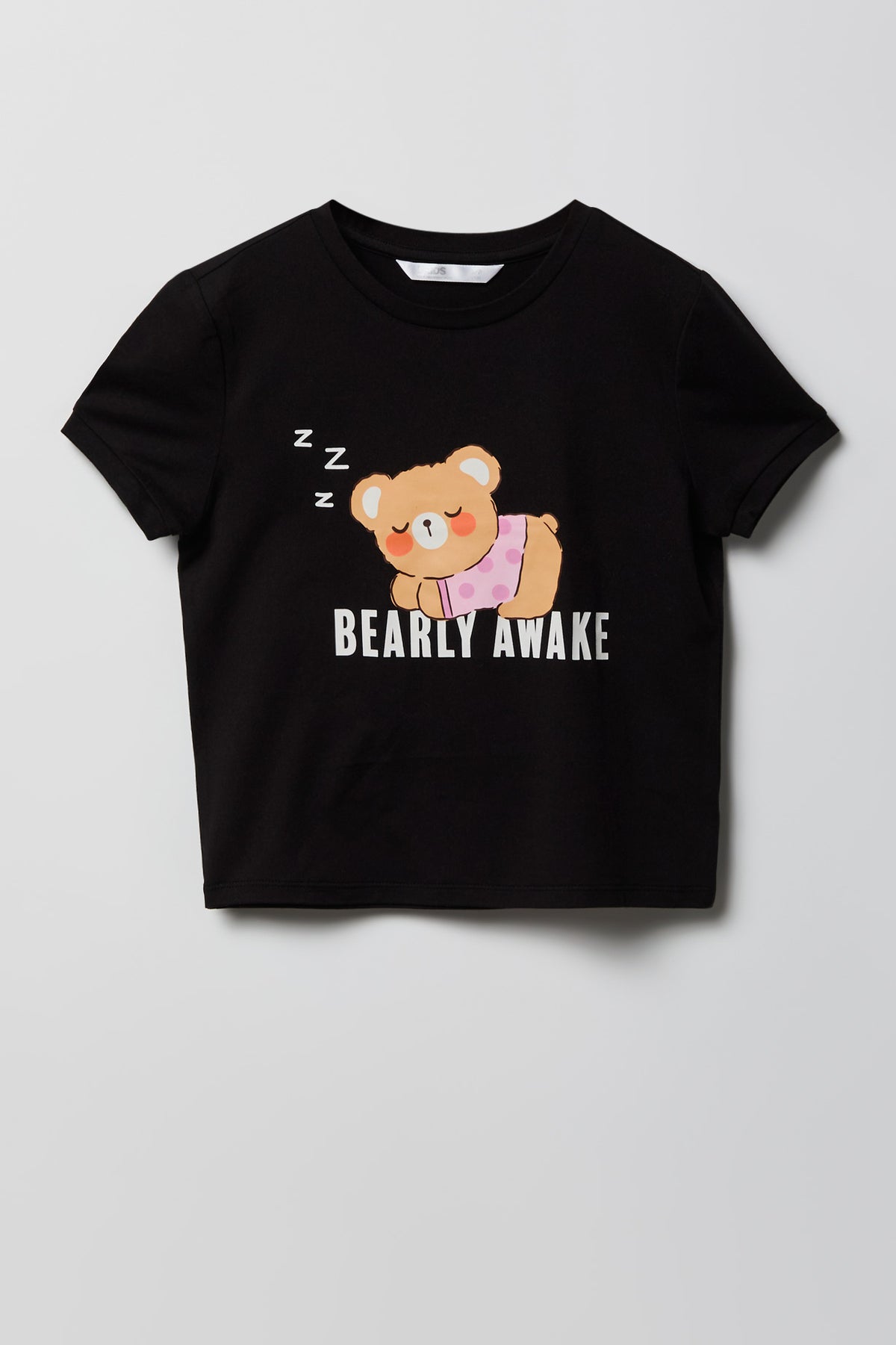 Alt View 2. Girls Graphic T-Shirt & Plush Short Pajama Set - Black