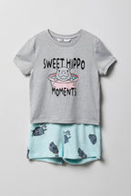 Girls Graphic T-Shirt & Plush Short Pajama Set
