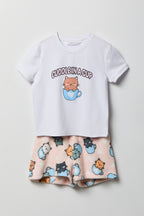Girls Graphic T-Shirt & Plush Short Pajama Set